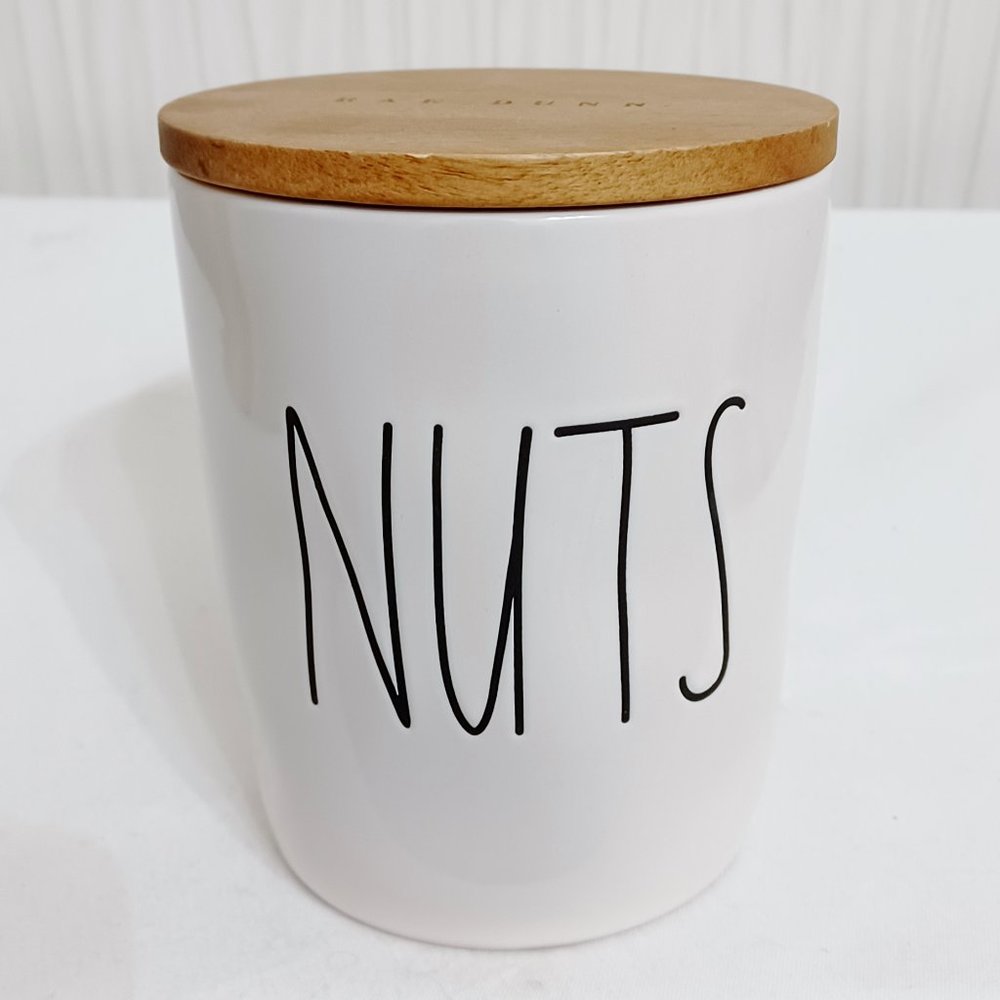 Rae Dunn Nuts Canister with wood lid